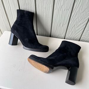 VTG Clergerie Paris Black Suede Platform Ankle Boots Women’s SZ 7.5–8 France